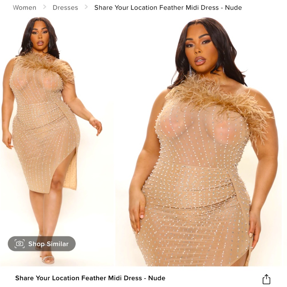 NWT Share Your Location Feather Midi Dress - Nude SIZE 3x